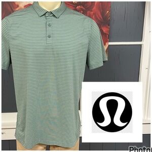 Lululemon Evolution Polo Golf Shirt Mens XL Slim Fit Soft Knit Green Striped